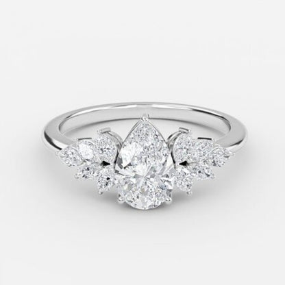 Avian Pear Three Stone Lab Grown Diamond Engagement Ring