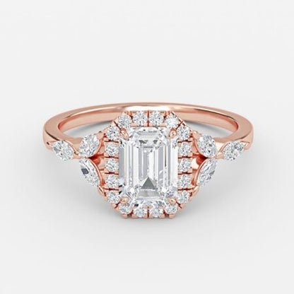 Nhẫn đính hôn kim cương nhân tạo Francis Emerald Halo