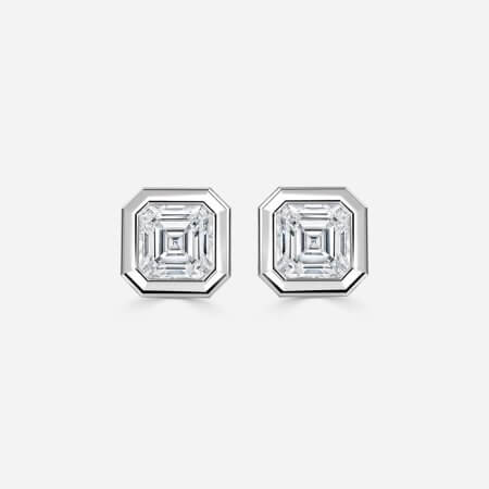 Bezel Set Asscher Diamond Stud Earrings