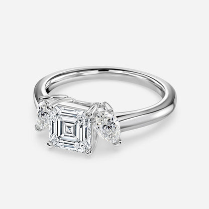 Freya Asscher Three Stone Lab Grown Diamond Engagement Ring