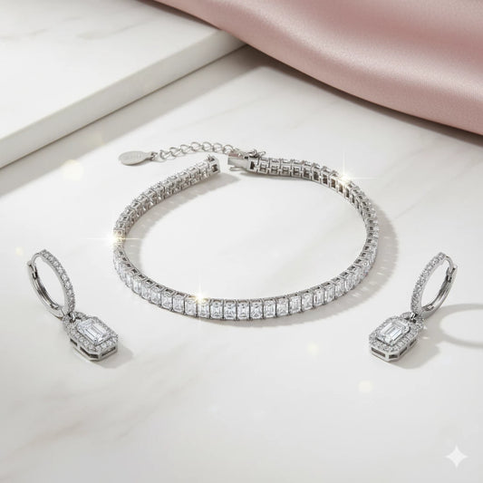 The Classic Set: 14k White Gold Emerald-Cut Lab Diamond Combo