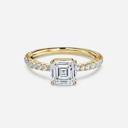 Crown Asscher Lab Diamond Band Engagement Ring