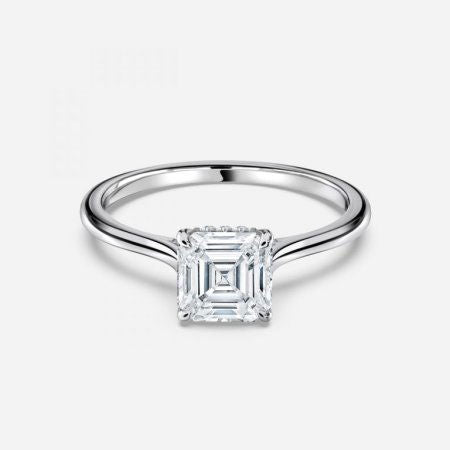 Valencia Asscher Lab Created Diamond Hidden Halo Engagement Ring