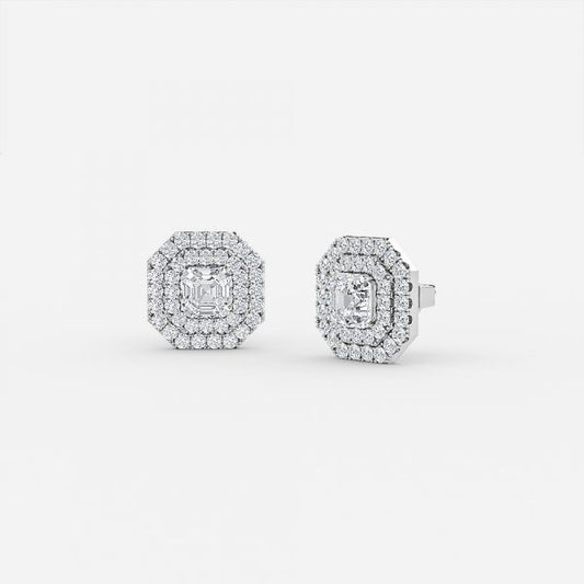 Asscher Lab Grown Diamond Double Halo Earring