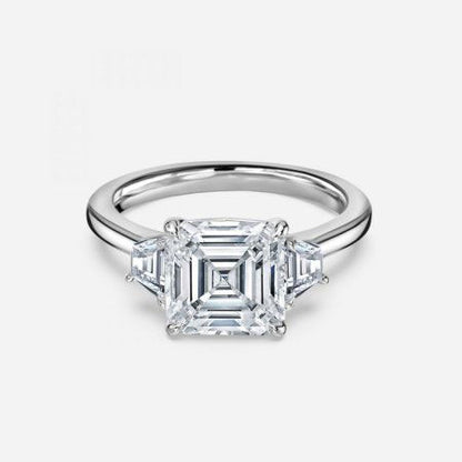 Ilene Asscher Lab Created Diamond Three Stone Engagement Ring