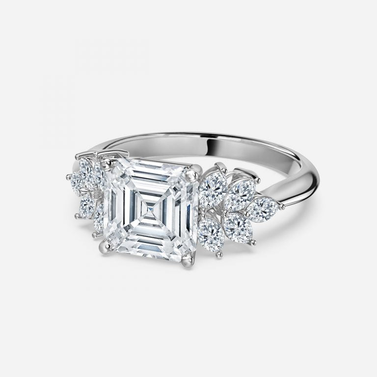 Avian Asscher Three Stone Engagement Ring