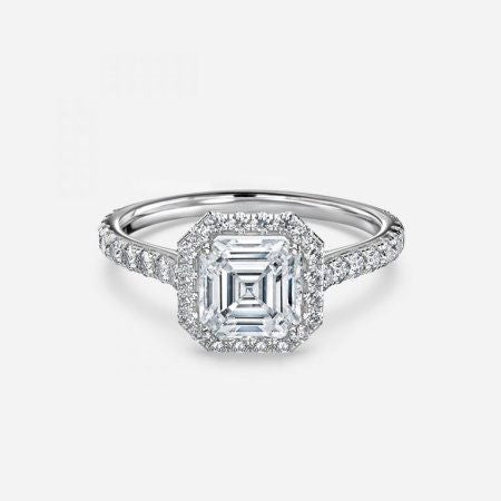 Henssy Asscher Halo Lab Created Diamond Engagement Ring