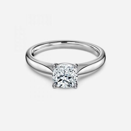 Lotus Plain Cushion Solitaire Lab Grown Diamond Engagement Ring