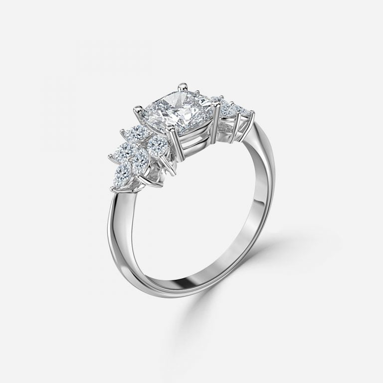 Avian Cushion Three Stone Engagement Ring