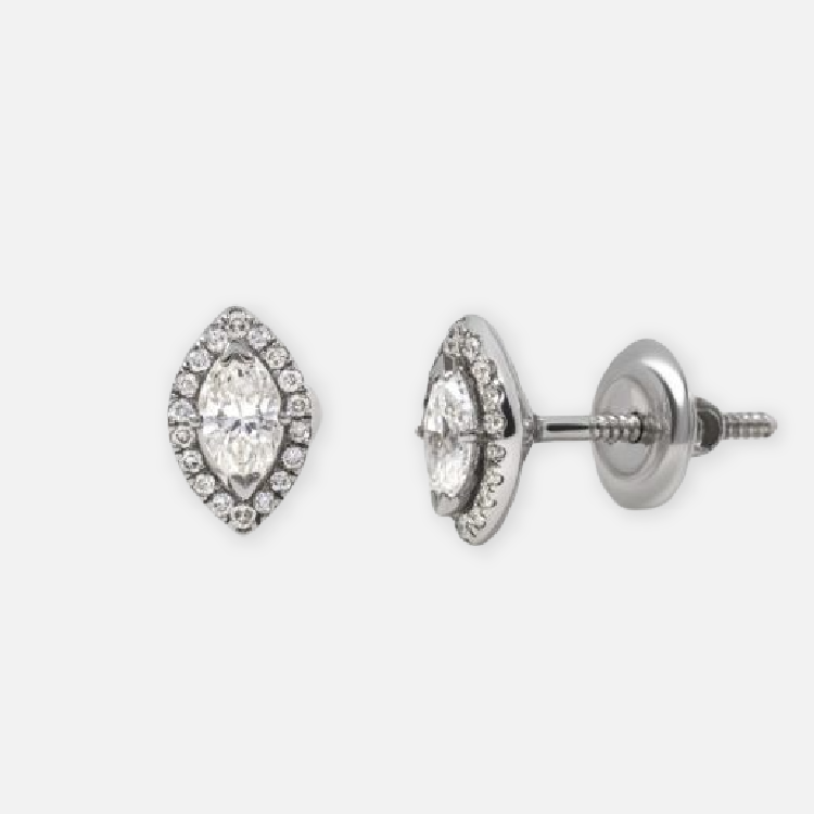 Marquise Halo Diamond Stud Earrings