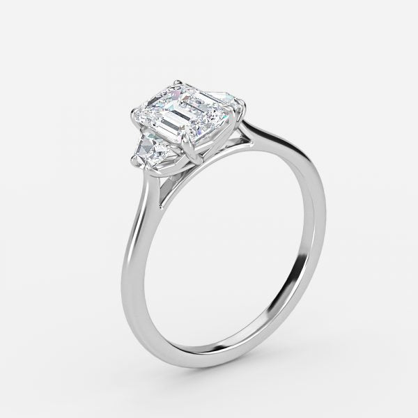 Ilene Emerald Three Stone Lab Grown Diamond Engagement Ring