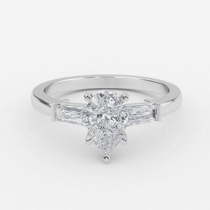 Lily Of The Valley Pear Three Stone Lab Grown Diamond Engagement Ring