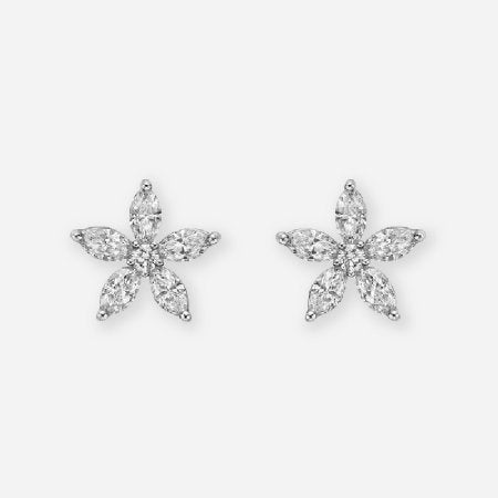 Marquise Diamond Flower Cluster Stud Earring