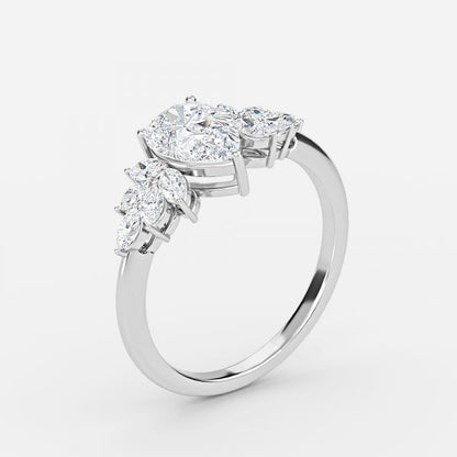 Avian Pear Three Stone Lab Grown Diamond Engagement Ring