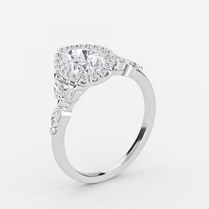 Nhẫn đính hôn kim cương nhân tạo Francis Pear Halo