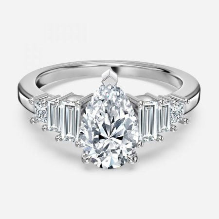 Diya Pear Three Stone Lab Grown Diamond Engagement Ring