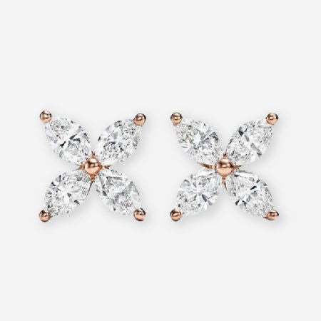 Marquise Diamond Floral Leaf Cluster Stud Earring