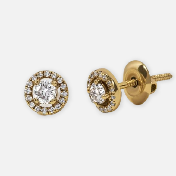 Round Diamond Halo Stud Earring