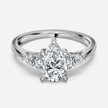 Nile Pear Three Stone Lab Grown Diamond Engagement Ring