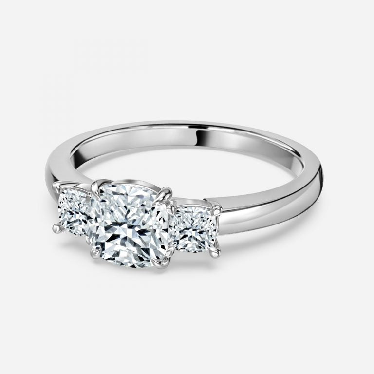 Misty Cushion Three Stone Engagement Ring