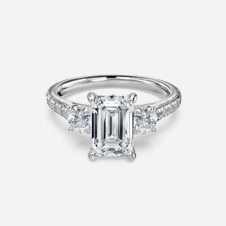 Talia Emerald Three Stone Lab Grown Diamond Engagement Ring