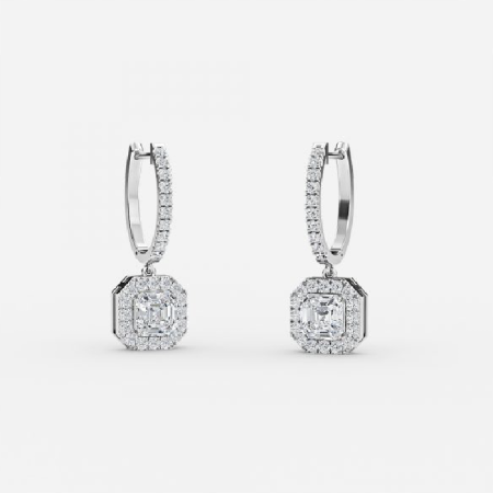 Asscher Diamond Halo Drop Earring