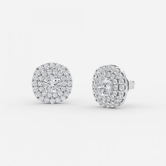 Cushion Lab Grown Diamond Double Halo Earring