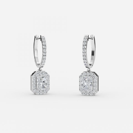 Radiant Diamond Halo Drop Earring