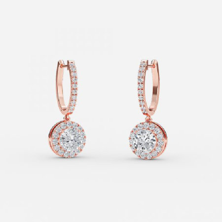 Round Diamond Halo Drop Earring